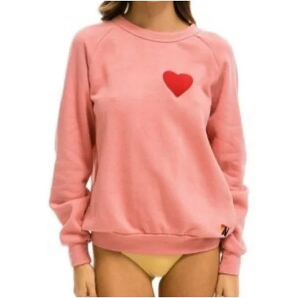 Aviator Nation Heart Embroidery Sweatshirt in Petal Pink Size XXL 🌸 - Picture 1 of 12